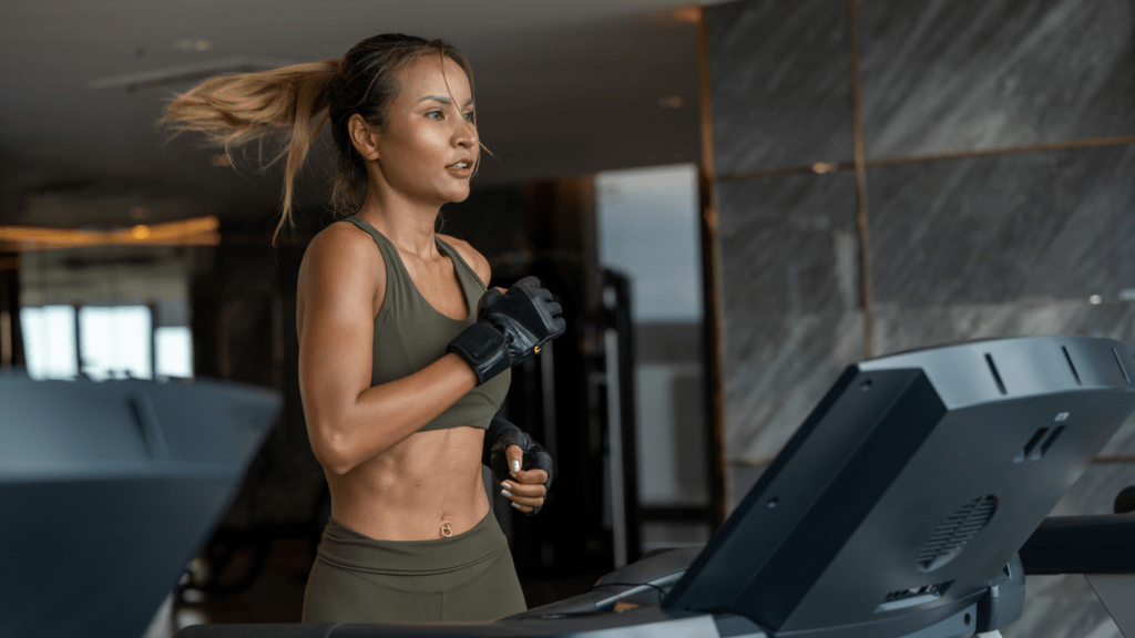 A person is running on a treadmill