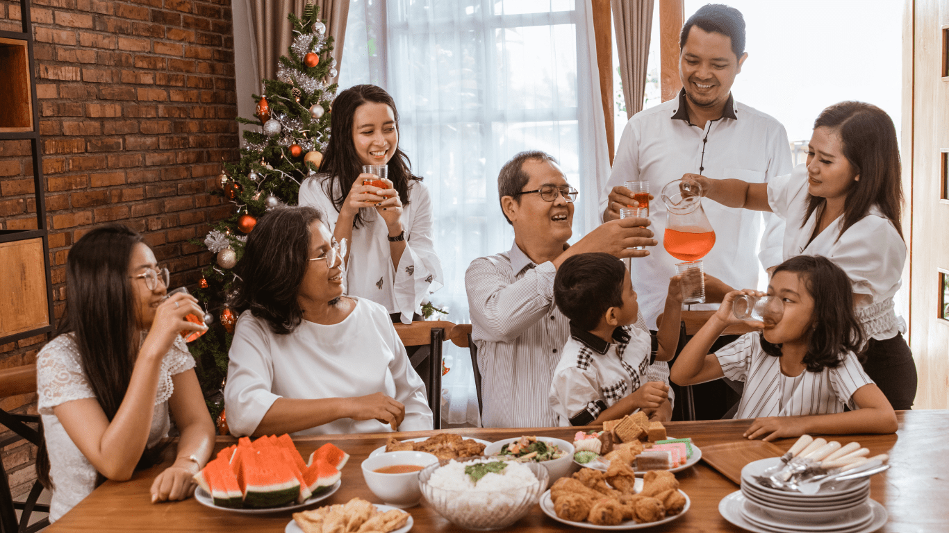 A family celebrating Christmas at home.