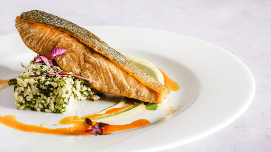 grilled salmon on a white plate